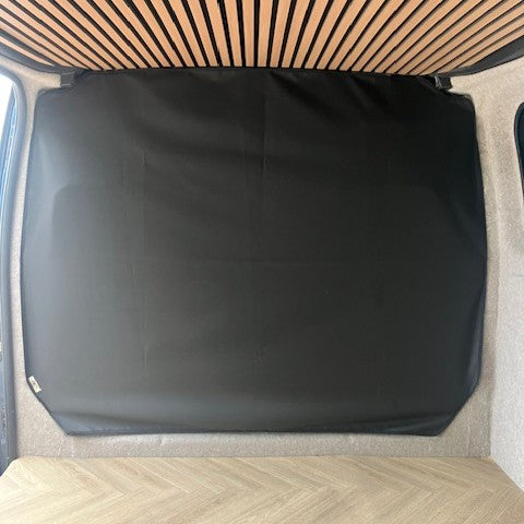 Ford Transit Custom KabinKurtain blackout cab curtain seen from the back of a converted van